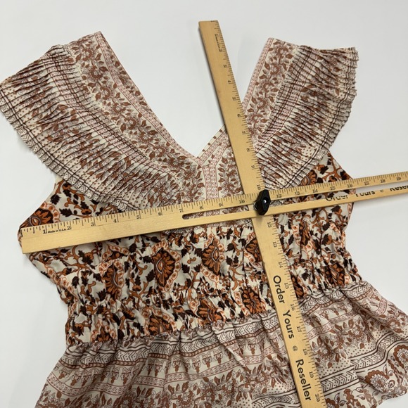 Rachel Zoe Top Womens Small Boho Floral‎ Smocked Peplum V-Neck Ruffle Blouse - Picture 5 of 7